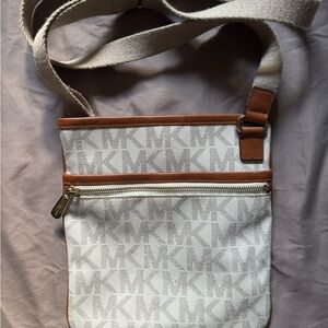 Michael Kors White and Brown Crossbody Bag